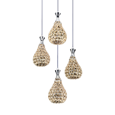 Crystal Teardrop Cluster Pendant Lamp Contemporary 4 Bulbs Living Room Ceiling Light in Chrome/Gold