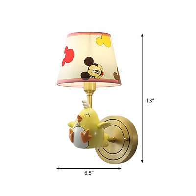 Cute Chicken Wall Lighting Cartoon Style 1 Bulb Yellow Wall Light Sconce with Fabric Lamp Shade