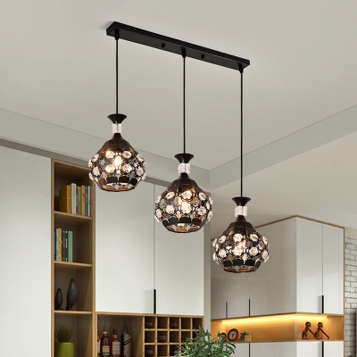 Cutous Teardrop Cluster Pendant Light Modernism Inserted Crystal 3 Lights Black Hanging Lamp Kit