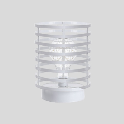 Cylindrical Ring Cage LED Night Lamp Nordic Iron Bedroom USB/Battery Table Lighting in Black/White