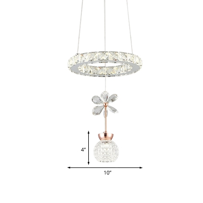 Dome Clear Crystal Drop Pendant Modern Dining Table LED Suspension Light with Flower and Ring Top