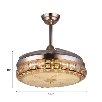 Faceted Crystal Round Ceiling Fan Light Modern 42.5