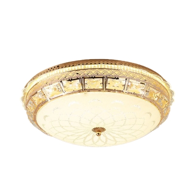 Frosted Glass Dome Flushmount Modern Bedroom Crystal LED Ceiling Light Fixture in Gold