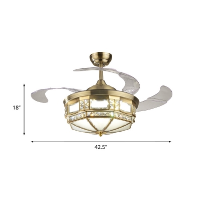 Geometric Metallic Hanging Fan Lamp Nordic LED Brass Semi Flush Ceiling Light with 3 Clear Blades, 42.5