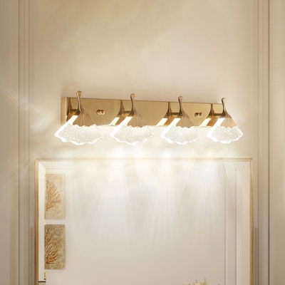 Ginkgo Leaf Bath Vanity Light Modern Seedy Crystal Gold Finish LED Wall Mounted Lamp