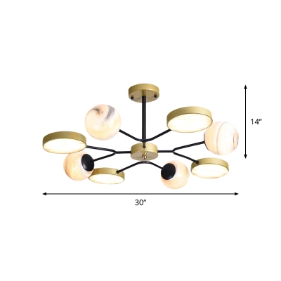 Gold Radial Chandelier Light Postmodern 4/6/8 Bulbs Frosted Glass Ceiling Suspension Lamp