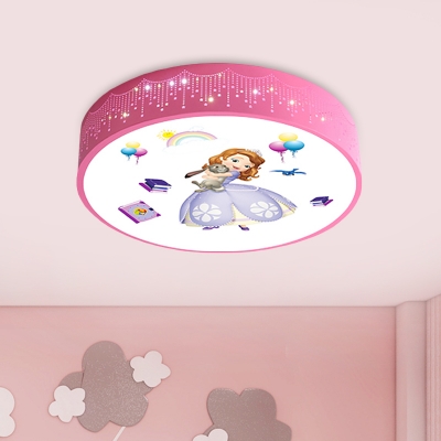 Halo Ceiling Mounted Light Kids Acrylic LED Pink Flush Mount Lamp with Princess Pattern