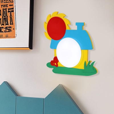 House-Shape Wood Wall Sconce Lighting Cartoon LED Red-Yellow-Blue Wall Lamp Fixture