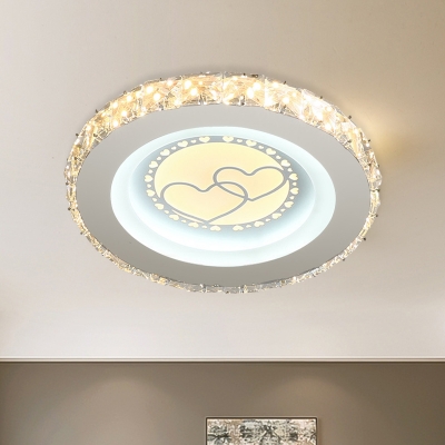 

Inlaid Crystal White Ceiling Light Circular Small Simple LED Flush Mount with Moon/Loving Heart Pattern, HL625251