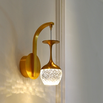 Inverted Goblet LED Wall Hanging Light Postmodern Gold Seedy Crystal Wall Lamp with Curved Arm