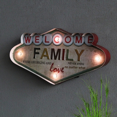 Iron WELCOME Letter Signage Wall Light Retro White LED Decorative Night Light for Shop