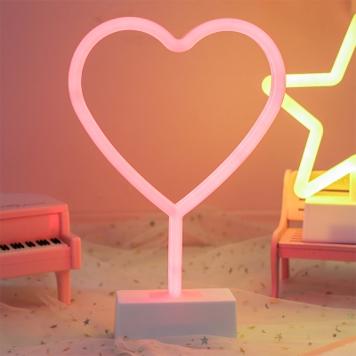 Kid LED Nightstand Lamp White Star/Letter/Loving Heart Battery Operated Table Lighting with Plastic Frame