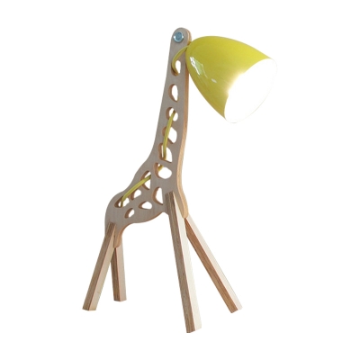 Kids Giraffe Table Lighting Wood 1-Light Child Bedroom Night Lamp with Bell Lampshade in Black/Red/Yellow