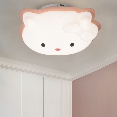 Kitten Kindergarten Flush Ceiling Light Plastic Cartoon LED Flush Mount Lamp in Pink/Blue