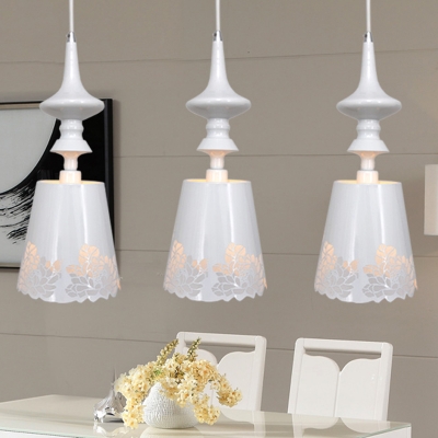 Korean Garden Cone Cluster Pendant 3 Lights Metal Ceiling Light in White with Cutout Flower Design