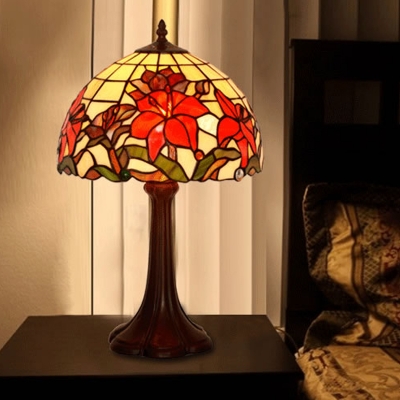 Lattice Bowl Stained Glass Nightstand Lighting Tiffany 1-Light Coffee Bloom Patterned Night Light