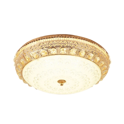LED Crystal Ceiling Lighting Contemporary Bowl Opal Glass Flush Mount Light Fixture in Gold