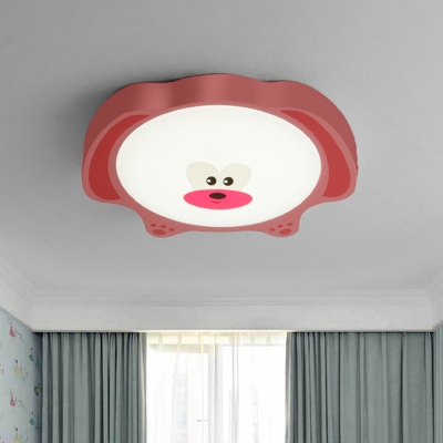 Macaroon Bear Ceiling Lighting Acrylic LED Bedroom Flush Mount Light Fixture in Pink/Blue