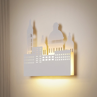 Metal Castle Wall Sconce Light Kids LED White Wall Lighting Fixture in Warm/White Light for Living Room