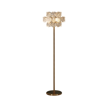 Minimalism 2 Tiers Floor Lamp 6 Lights Clear Crystal Block Floor Standing Light in Gold