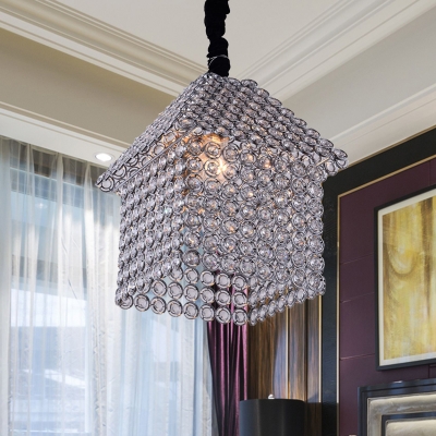 Minimalist House Chandelier Light 3-Bulb Metal Pendant Lamp in Chrome with Inserted Crystal