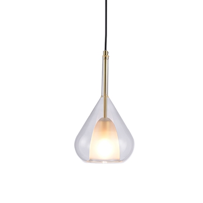Minimalist Raindrop Pendant Light Clear and Frosted Glass 1 Bulb Dining Room Hanging Lamp Kit