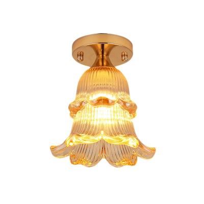Minimalist Single Ceiling Flush Mount 2-Layer Flower/Twisted Flowerbud Crystal Flush Mounted Light in Gold