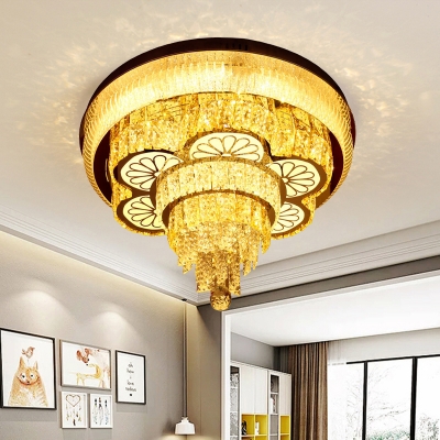 Modernism Layered Flush Mount Light LED Crystal Ceiling Mounted Fixture in White for Living Room