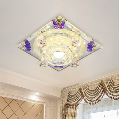 Modernist Square Ceiling Flush Mount Clear and Amber/Purple Crystal LED Flushmount Lighting