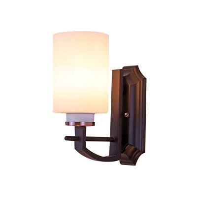 Opal Glass Black Wall Mount Light Fixture Cylinder Shade 1/2-Light Traditional Style Sconce