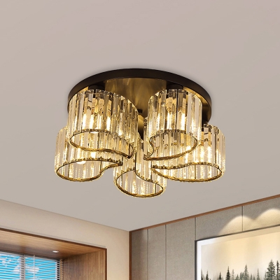 Petals Kitchen Ceiling Lamp Modernism Crystal 3/5-Light Black Flush Mount Light Fixture