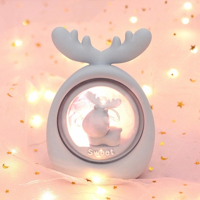 Pink/Grey Capsule Deer Mini Table Lamp Cartoon Resin LED Nightstand Light for Kids Room