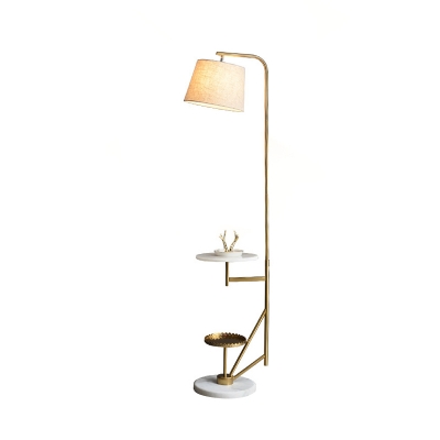 Postmodern Barrel Stand Up Lamp Fabric 1 Bulb Living Room Reading Floor Light with Tray in Gold