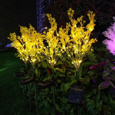 Rape Flower Garden Solar Stake Lamp Fabric 2-Pack Modern LED Ground Lighting in Yellow