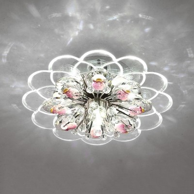 Red LED Flush Mount Spotlight Contemporary Crystal Flower Flushmount Lighting in Warm/White/Pink Light