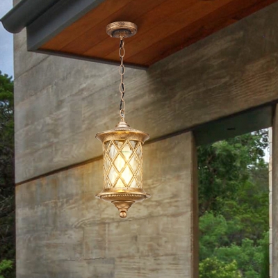 Retro Lantern Hanging Light Fixture 1 Head Clear Glass Pendant Lighting in Bronze for Yard
