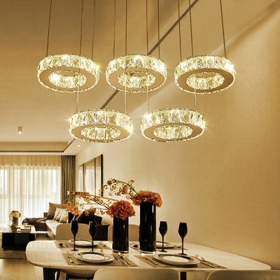Ring Dining Room Ceiling Light Modern Clear Crystal 3/5 Bulbs Chrome ...