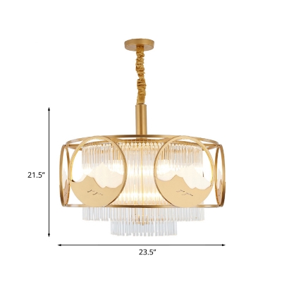 Round/Square Living Room Pendant Post Modern Crystal Strip 8 Lights Gold Chandelier Lamp Fixture