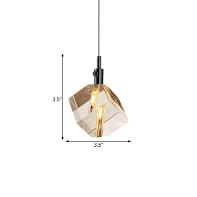 Square Crystal Pendant Lighting Contemporary 1 Bulb Black Ceiling Suspension Lamp for Bedroom