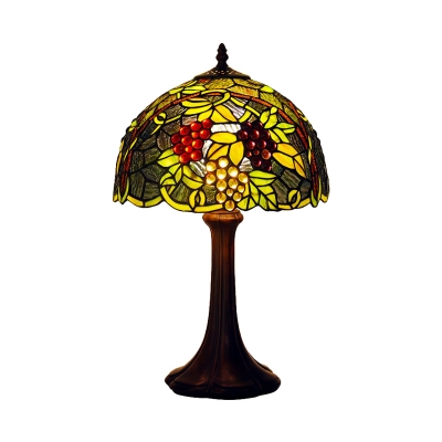 Victorian Domed Nightstand Lighting 1-Head Cut Glass Fruit Patterned Table Light in Bronze