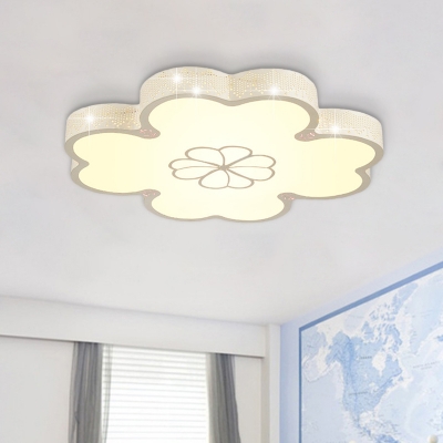 White/Blue Clover Flush Light Fixture Macaron Acrylic LED Ceiling Lamp with Etched Meteor Side