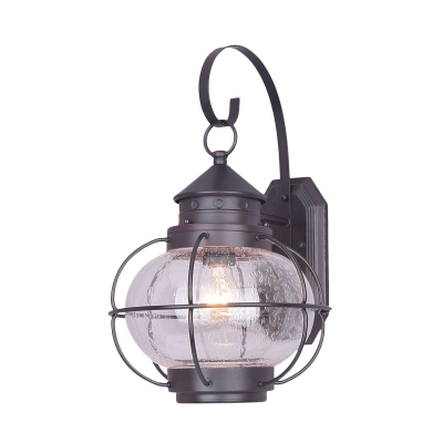 White/Clear Glass Lantern Wall Mount Light Fixture Lodge 1 Head Outdoor Wall Lighting Ideas with Coffee/Bronze Iron Cage