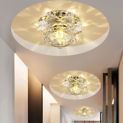 White Flower Ceiling Flush Mount Modern Crystal Living Room LED Flushmount in Warm/White/Multi Color Light