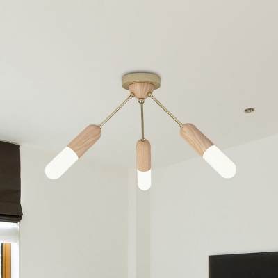 Wood Capsule Semi Mount Lighting Minimalist 3-Light Beige LED Close to Ceiling Lamp