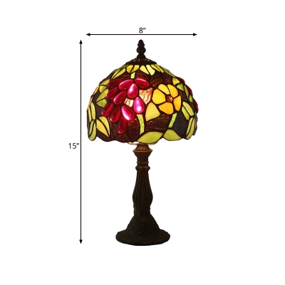 1-Head Dome Shade Table Lighting Baroque Yellow/Green Cut Glass Grapes Patterned Night Light for Bedroom