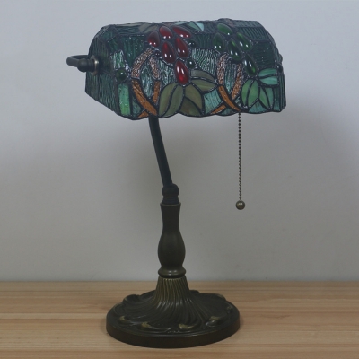 1 Light Rectangle Night Table Lighting Tiffany Bronze Stained Art Glass Grapes Patterned Nightstand Light