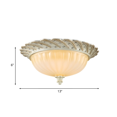 3 Bulbs Ceiling Light Fixture Traditional Dome Frosted Glass Flush Mount Lamp in Bronze/White