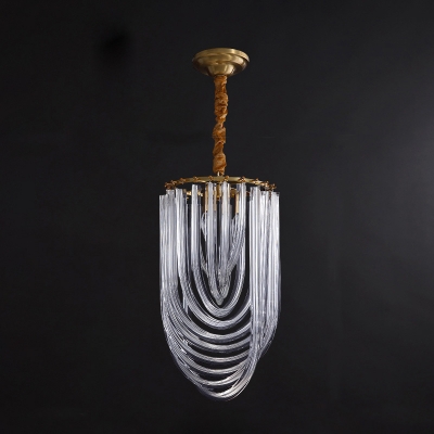 3-Head Twisted Crystal Tube Pendant Simple Clear Half-Oval Shape Living Room Chandelier Lamp
