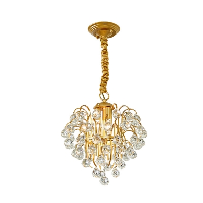 3-Light Crystal Orbs Chandelier Traditional Gold Tapered Dining Table Down Lighting Pendant