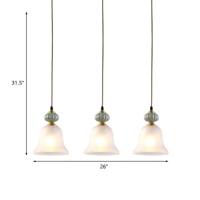 3 Lights Flared/Bell Cluster Pendant Light Traditional White Glass Suspended Lighting with Linear Canopy